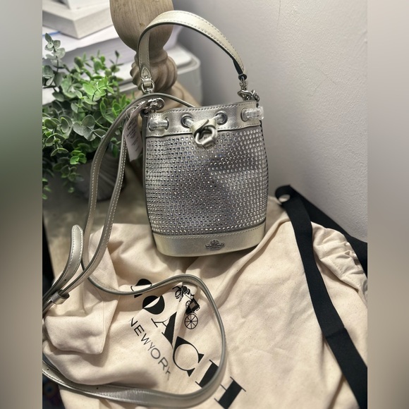 Coach | Bags | Coach Silver Rhinestone Crystal Mini Bucket Crossbody ...